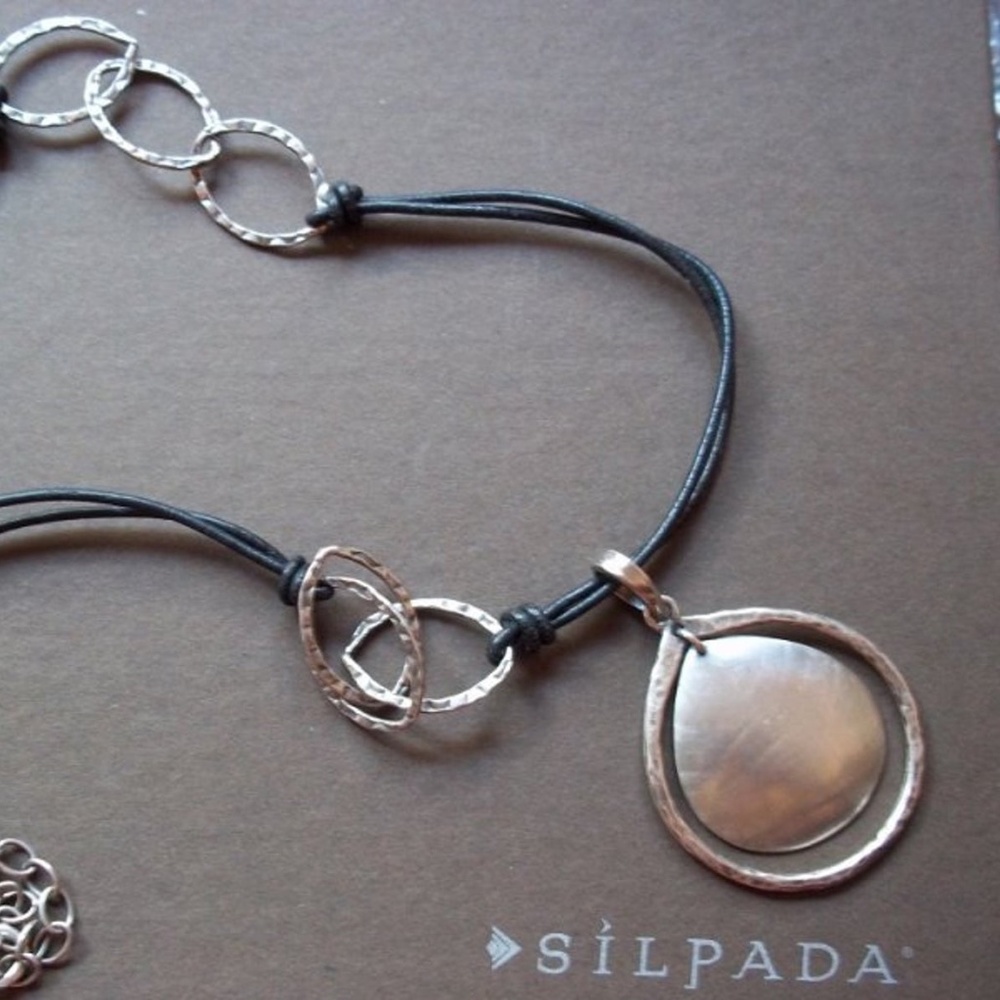Silpada Sterling Silver Leather Disc Necklace